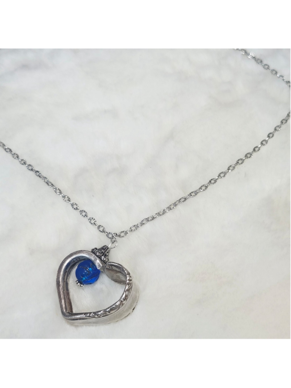 Heart Pendant Necklace Handmade Spoon handle Pendant W/bead